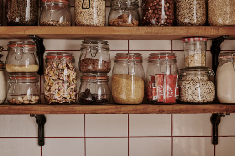 Jars with tiled wall