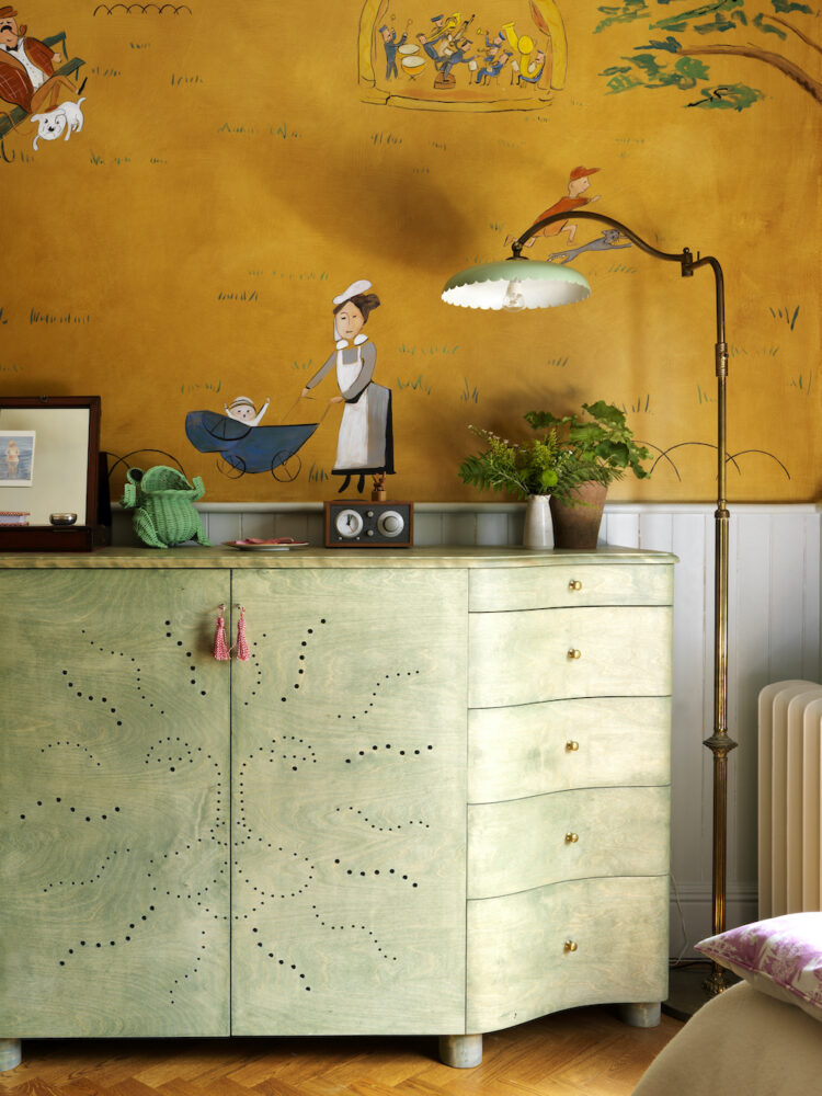 Bedroom Chest of Drawers with Painted Wallpaper